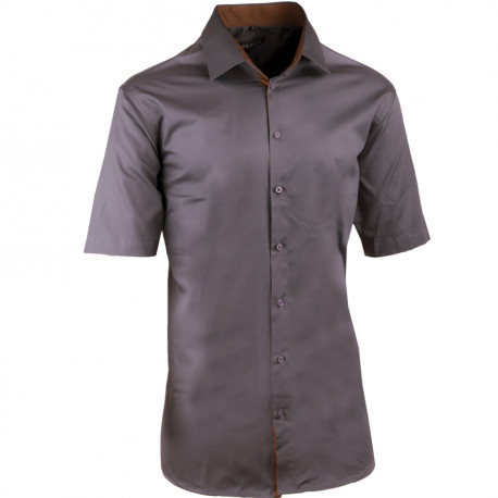 Pánska tmavo sivá košeľa slim krátky rukáv 100% bavlna non iron Assante 40145